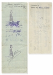 Moe Howard Lot of Two Checks Signed, One Made Out to His Daughter, Dated 11 November 1973 and Measuring 8.25'' x 3'' -- Other Dated 3 May 1960 -- Very Good Condition